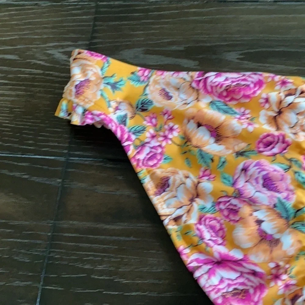 Orange & Pink Floral Bikini Hipster Bottom XL